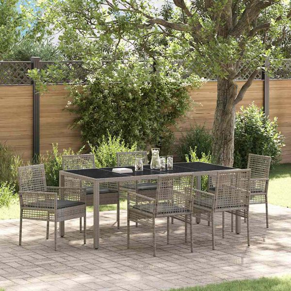 vidaXL Garten Essgruppe 7 pcs Grau Poly-Rattan