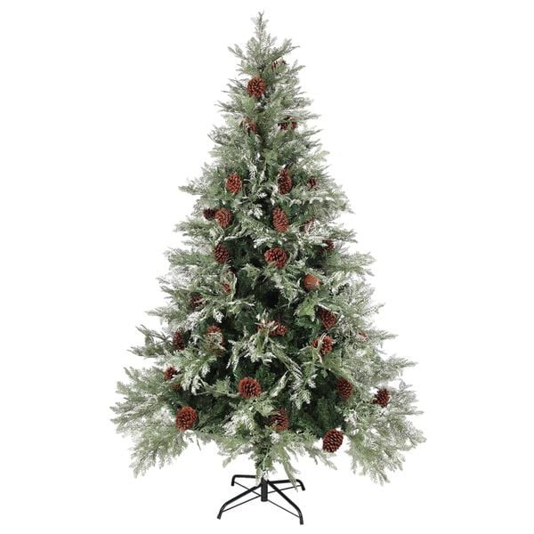 vidaXL Weihnachtsbaum mit Zapfen Grün und Weiß 120 cm PVC & PE