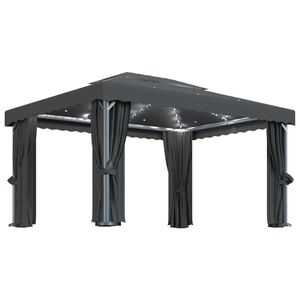 vidaXL Pavillon mit Vorh&auml;ngen & LED-Lichterkette 4x3 m Anthrazit
