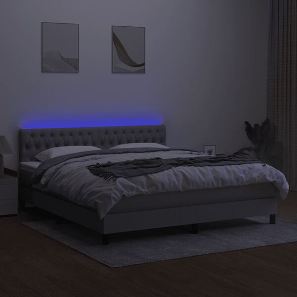 vidaXL Boxspringbett mit Matratze & LED Hellgrau 160x200 cm Stoff