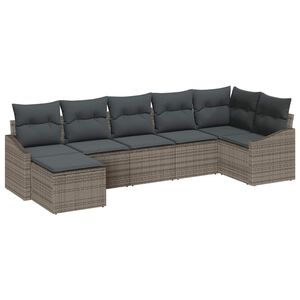 vidaXL Garten-Sofa-Set mit Kissen mit Speicher 7 pcs Grau Poly-Rattan