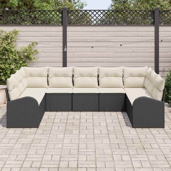vidaXL Gartensofa-set mit Kissen 9 pcs Schwarz und Wei&szlig; Poly-Rattan