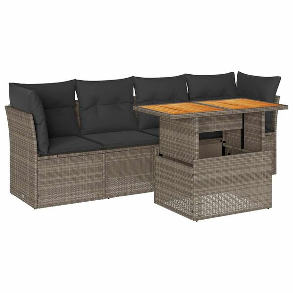 vidaXL 5-tlg. Garten-Sofagarnitur mit Kissen Grau Poly Rattan