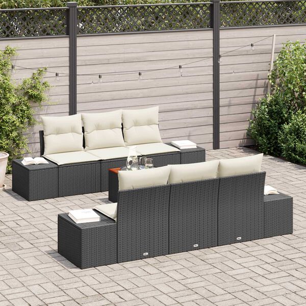 vidaXL Gartensofa-set mit Kissen 7 pcs Schwarz Poly-Rattan
