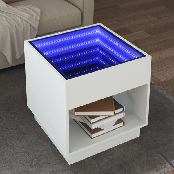 vidaXL Couchtisch mit Infinity-LED Wei&szlig; 50x50x50 cm