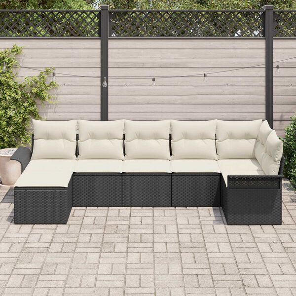 vidaXL Gartensofa-set mit Speicher 7 pcs Schwarz Poly-Rattan