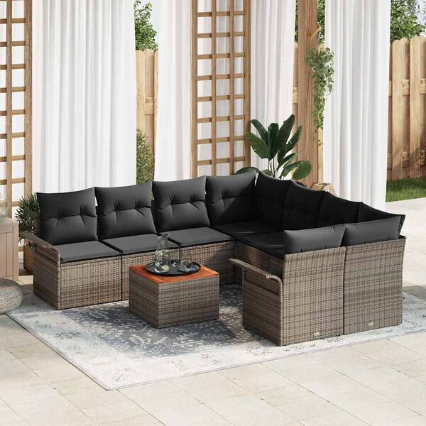 vidaXL Garten-Sofa-Set mit Kissen mit Speicher mit Kissen 9 pcs Grau