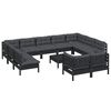 vidaXL 12-tlg. Garten-Lounge-Set mit Kissen Schwarz Massivholz Kiefer