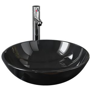 vidaXL Badezimmer Waschbecken mit Wasserhahn Ablaufgarnitur Schwarz