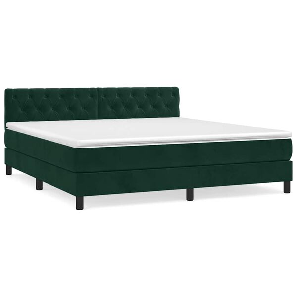 vidaXL Boxspringbett mit Matratze Dunkelgr&uuml;n 160x200 cm Samt