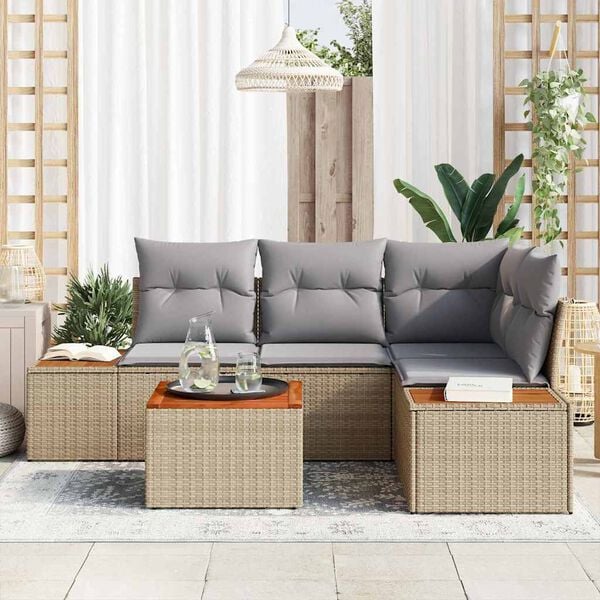 vidaXL Gartensofa-set mit Kissen 5 pcs Beige Poly-Rattan