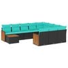 vidaXL 11-teiliges Gartensofa-Set mit Kissen, schwarzes Polyrattan