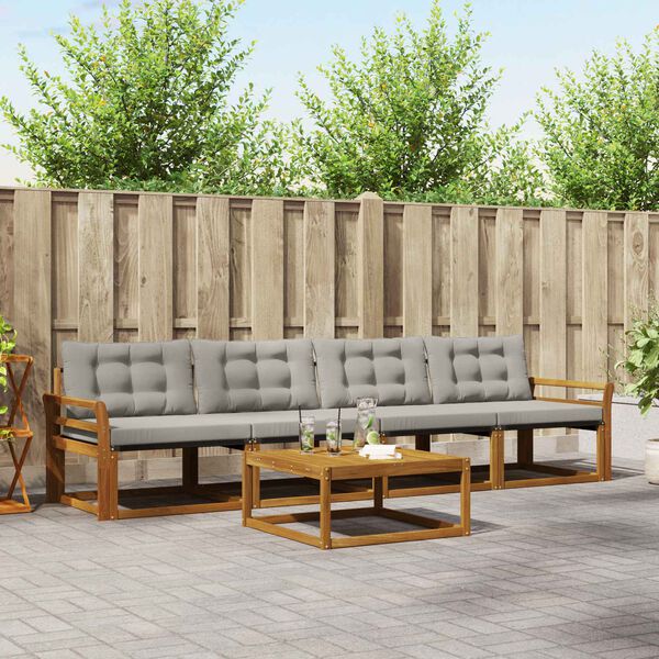 vidaXL Outdoor-Sofagarnitur mit Kissen 5 pcs Nat&uuml;rlich und Hellgrau