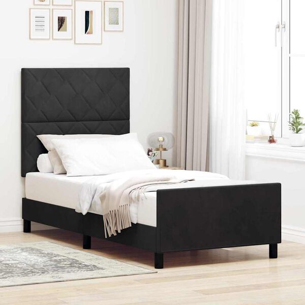 vidaXL Boxspringbett mit Kopfteil Schwarz 90 x 190 cm Samt