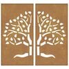 vidaXL 2-tlg. Garten-Wanddeko 105x155 cm Cortenstahl Baum-Design