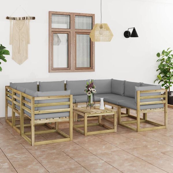 vidaXL 9-tlg. Garten-Lounge-Set mit Kissen Impr&auml;gniertes Kiefernholz