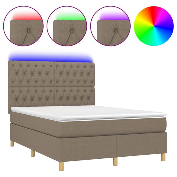vidaXL Boxspringbett mit Matratze & LED Taupe 140x190 cm Stoff