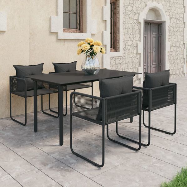 vidaXL 5-tlg. Garten-Essgruppe PVC Rattan Schwarz