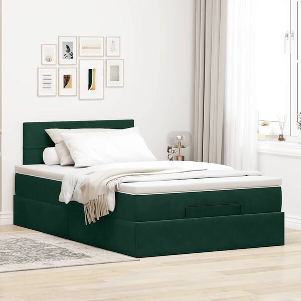 vidaXL Ottoman-Bett mit Matratze & LEDs Dunkelgr&uuml;n 120x200 cm Samt