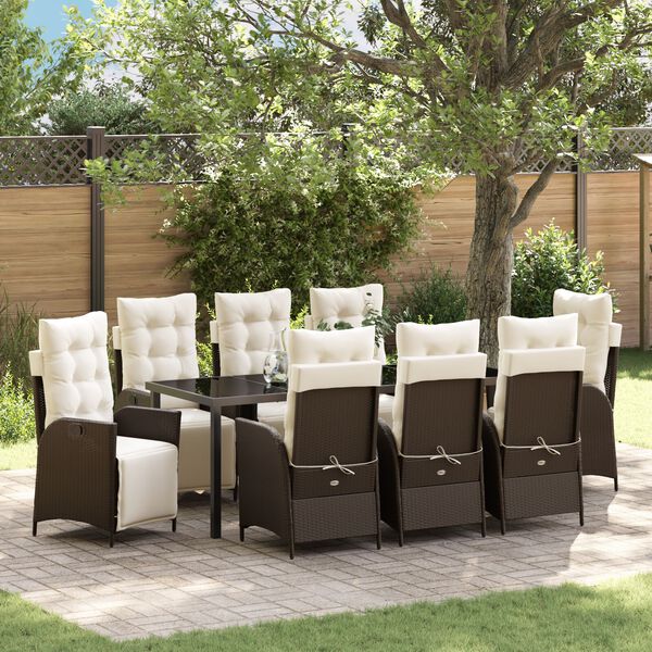 vidaXL Garten Essgruppe mit Kissen 9 pcs Braun Poly-Rattan