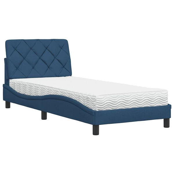 vidaXL Bett mit Matratze Blau 90x200 cm Stoff