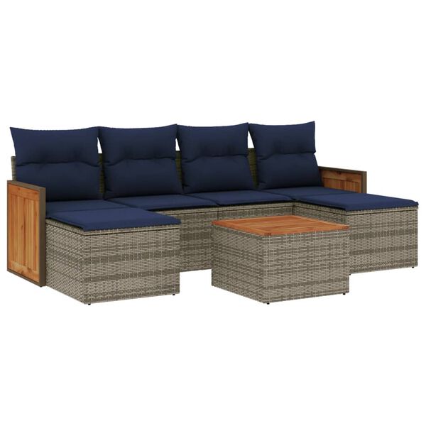 vidaXL 7-teiliges Gartensofa-Set mit Kissen, grau, Polyrattan