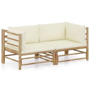 vidaXL 2-tlg. Garten-Lounge-Set mit Cremewei&szlig;en Kissen Bambus