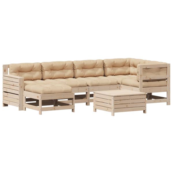 vidaXL 7-tlg. Garten-Lounge-Set mit Kissen Massivholz Kiefer