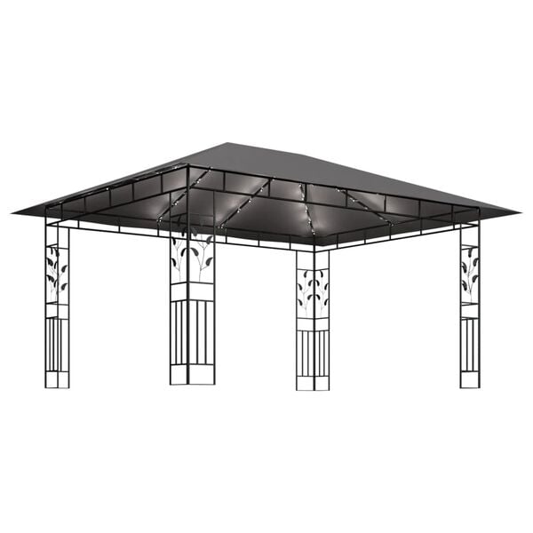 vidaXL Pavillon mit Moskitonetz & LED-Lichterkette 4x3x2,73m Anthrazit