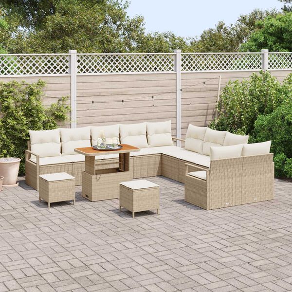 vidaXL Garten-Sofa-Set mit Kissen 13 pcs Beige Poly Rattan