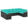 vidaXL 9-teiliges Gartensofa-Set mit Kissen, schwarzes Polyrattan