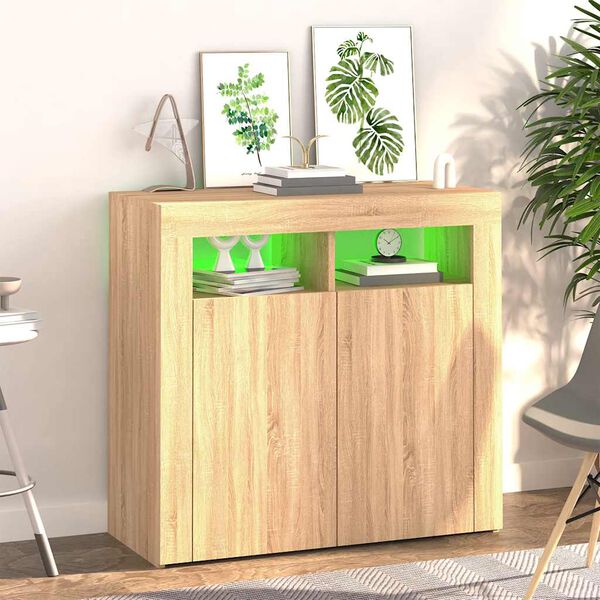 vidaXL Sideboard mit LED-Leuchten Sonoma-Eiche 80x35x75 cm