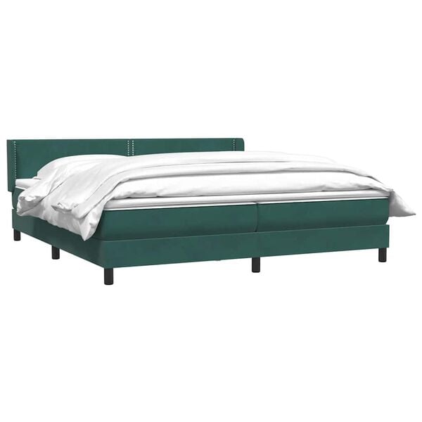 vidaXL Boxspringbett mit Matratze Dunkelgr&uuml;n 180x220 cm Samt