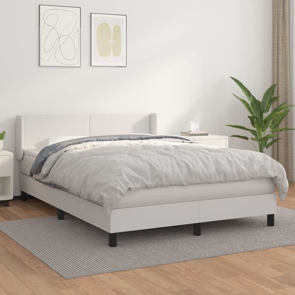 vidaXL Boxspringbett mit Matratze Wei&szlig; 140x200 cm Kunstleder
