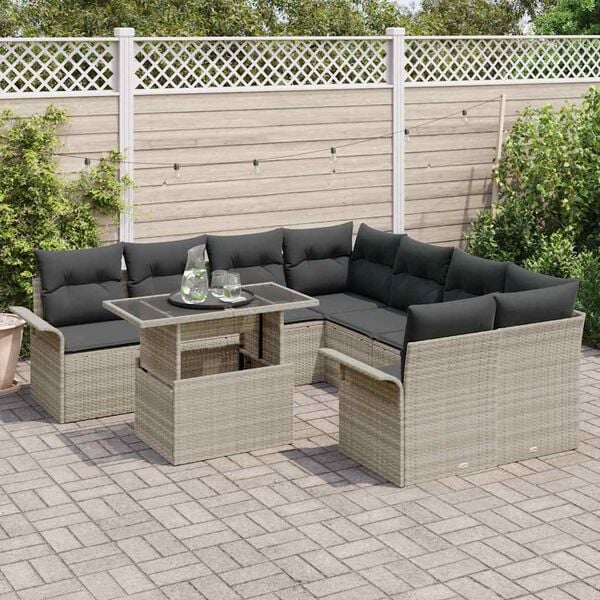 vidaXL Gartensofa-set mit Kissen 9 pcs Hellgrau Poly Rattan