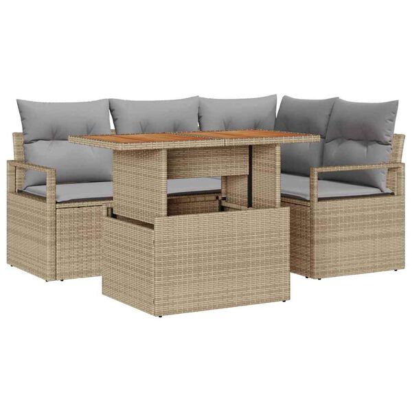 vidaXL Garten-Sofa-Set mit Speicher 5 pcs Beige Poly Rattan