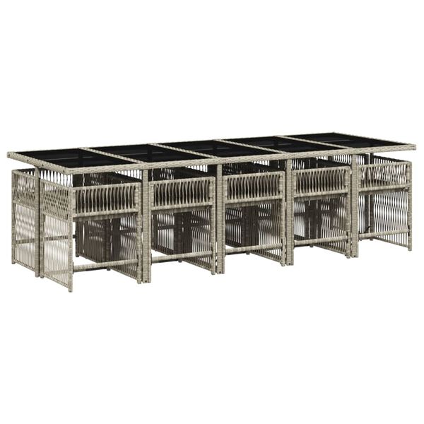 vidaXL 11-tlg. Garten-Essgruppe mit Kissen Hellgrau Poly Rattan