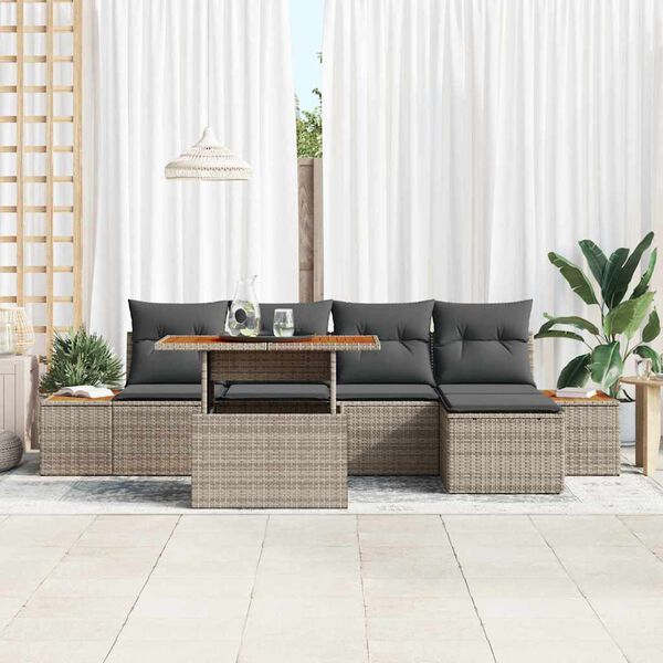 vidaXL Garten-Sofa-Set mit Speicher 6 pcs Grau Poly Rattan