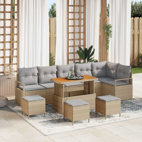 vidaXL Garten-Sofa-Set mit Kissen 10 pcs Beige Poly Rattan