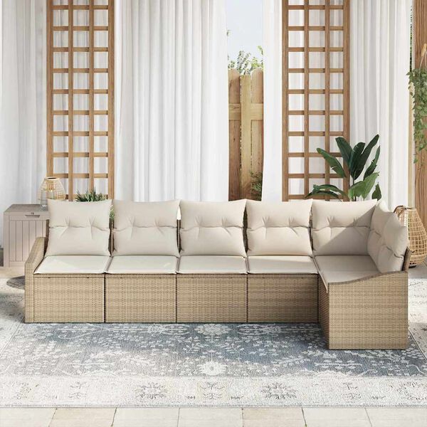 vidaXL Sofa Set mit Kissen 6 pcs Beige Poly-Rattan