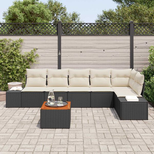 vidaXL Gartensofa-set mit Speicher 7 pcs Schwarz und Creme Poly-Rattan