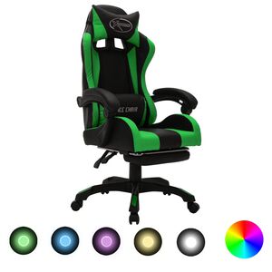 vidaXL Gaming-Stuhl mit RGB LED-Leuchten Gr&uuml;n und Schwarz Kunstleder