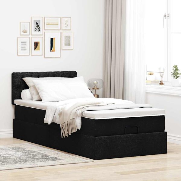 vidaXL Ottoman-Bett mit Matratze Schwarz 80x200 cm Stoff