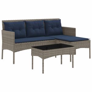 vidaXL Gartensofa-set mit Kissen 2 pcs Grau und Marineblau Poly-Rattan