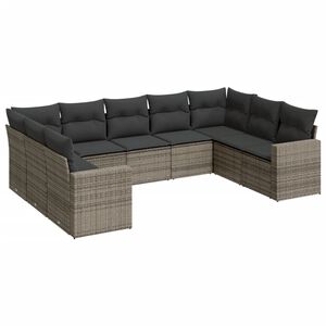 vidaXL 9-tlg. Garten-Sofagarnitur mit Kissen Grau Poly Rattan