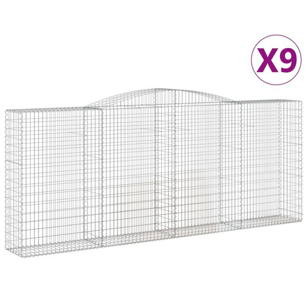vidaXL Gabionen mit Hochbogen 9 Stk. 400x50x160/180cm Verzinktes Eisen