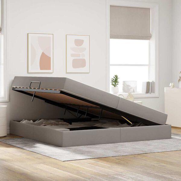 vidaXL Aufbewahrungsbett mit Matratze Taupe 200 x 200 cm Polyester