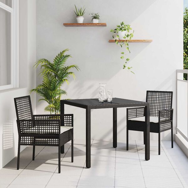 vidaXL Garten Essgruppe 3 pcs Schwarz Poly-Rattan