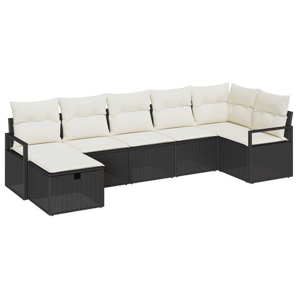 vidaXL Sofa Set mit Kissen 7 pcs Schwarz und Creme Poly-Rattan