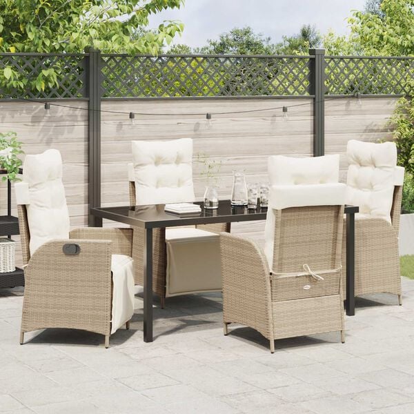 vidaXL Garten Essgruppe mit Kissen 5 pcs Beige Poly-Rattan